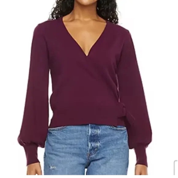 ryegrass Sweaters - Ryegrass Elegant V-Neck Wrap Sweater - Deep Purple